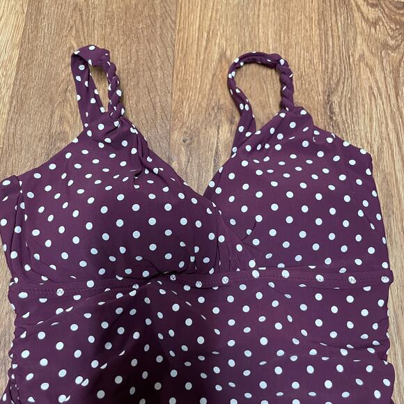 Lands End Womens Purple White Polka Dot Tankini Swim Top Size 2 XS Modest - Picture 3 of 7